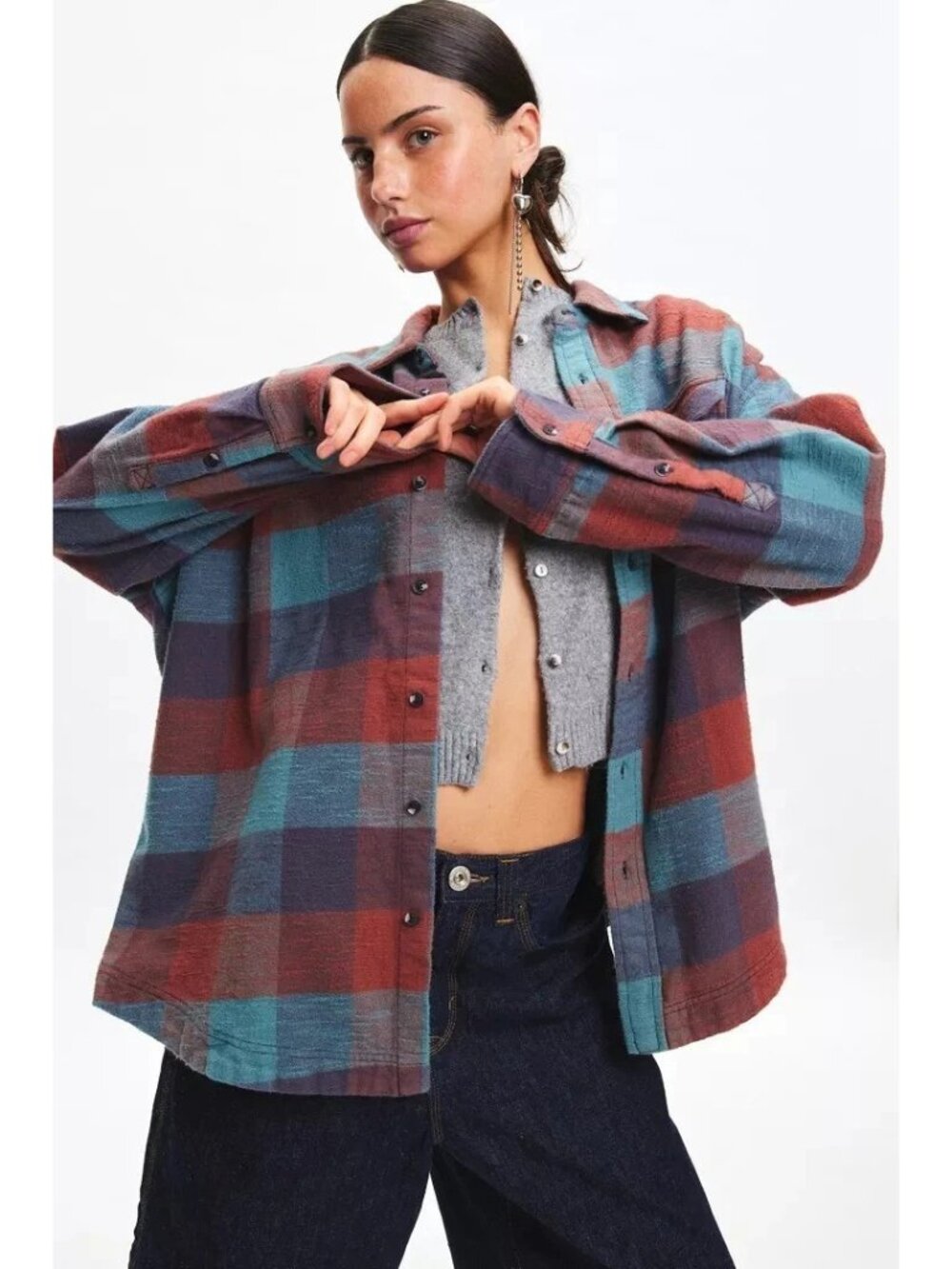 BDG Urban Outfitters Dani Oversized Flannel Shirt Tunic Top M